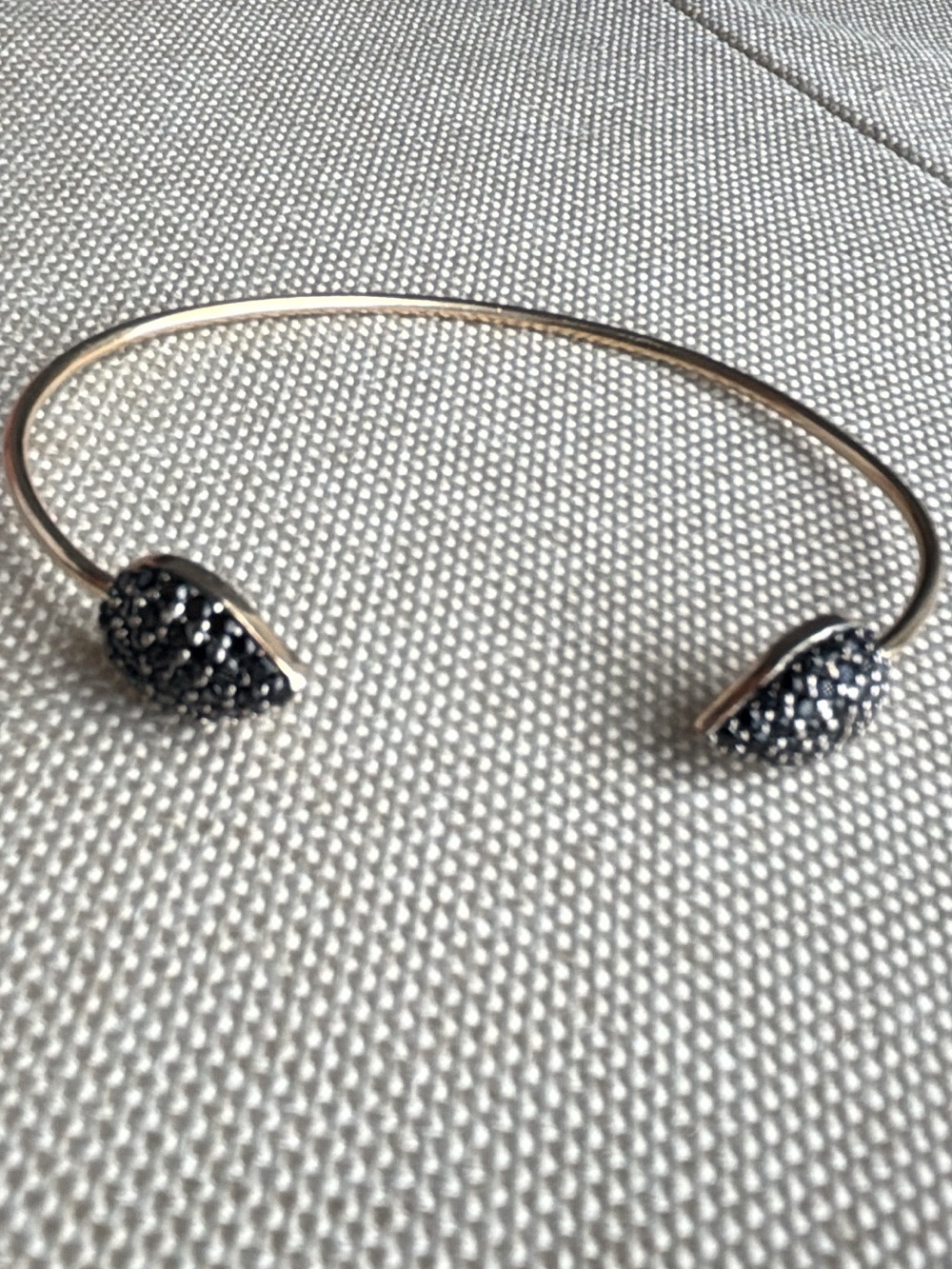 Delicate Open Cuff Bracelet with Black Pave Teardrop Ends